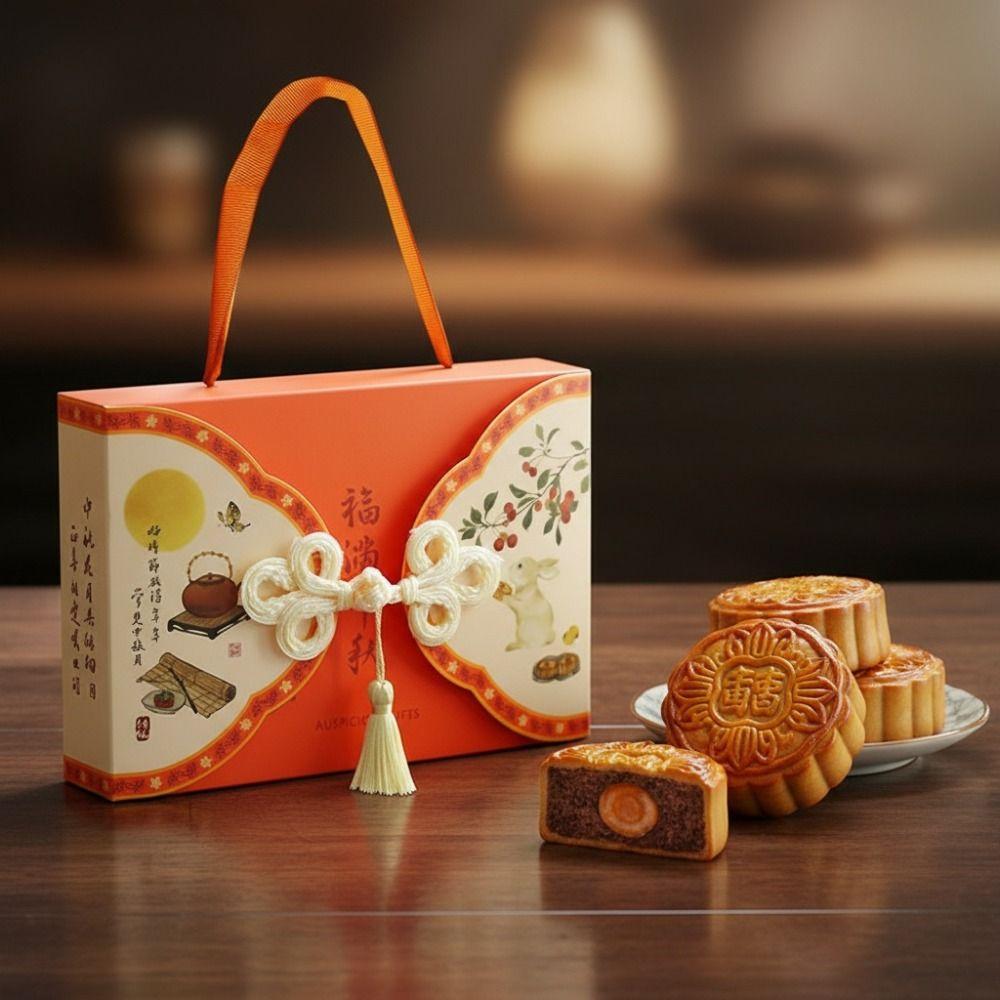 5 Piece 6 Grid Egg Yolk Pastry Gift Box with Tassel Cookies Packaging Box Mid-Autumn Festival