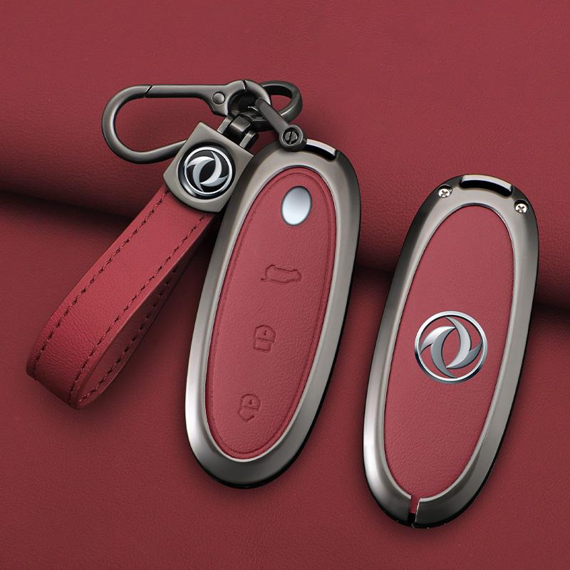 3 Buttons Zinc Alloy + Leather Car Key Case Cover Shell Skin Holder for 2024 Dongfeng NAMMI 01 New Energy Remote Key Protection