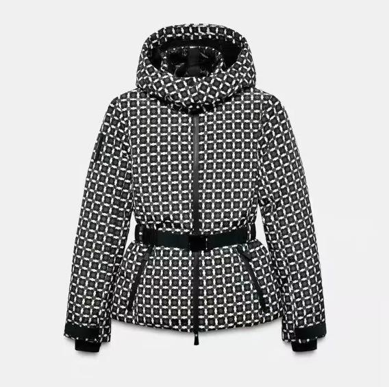 Europeisk & Amerikansk Dammode Flerfärgad Skidjacka med Huva och Dragsko i Midjan - Höst/Vinterstil