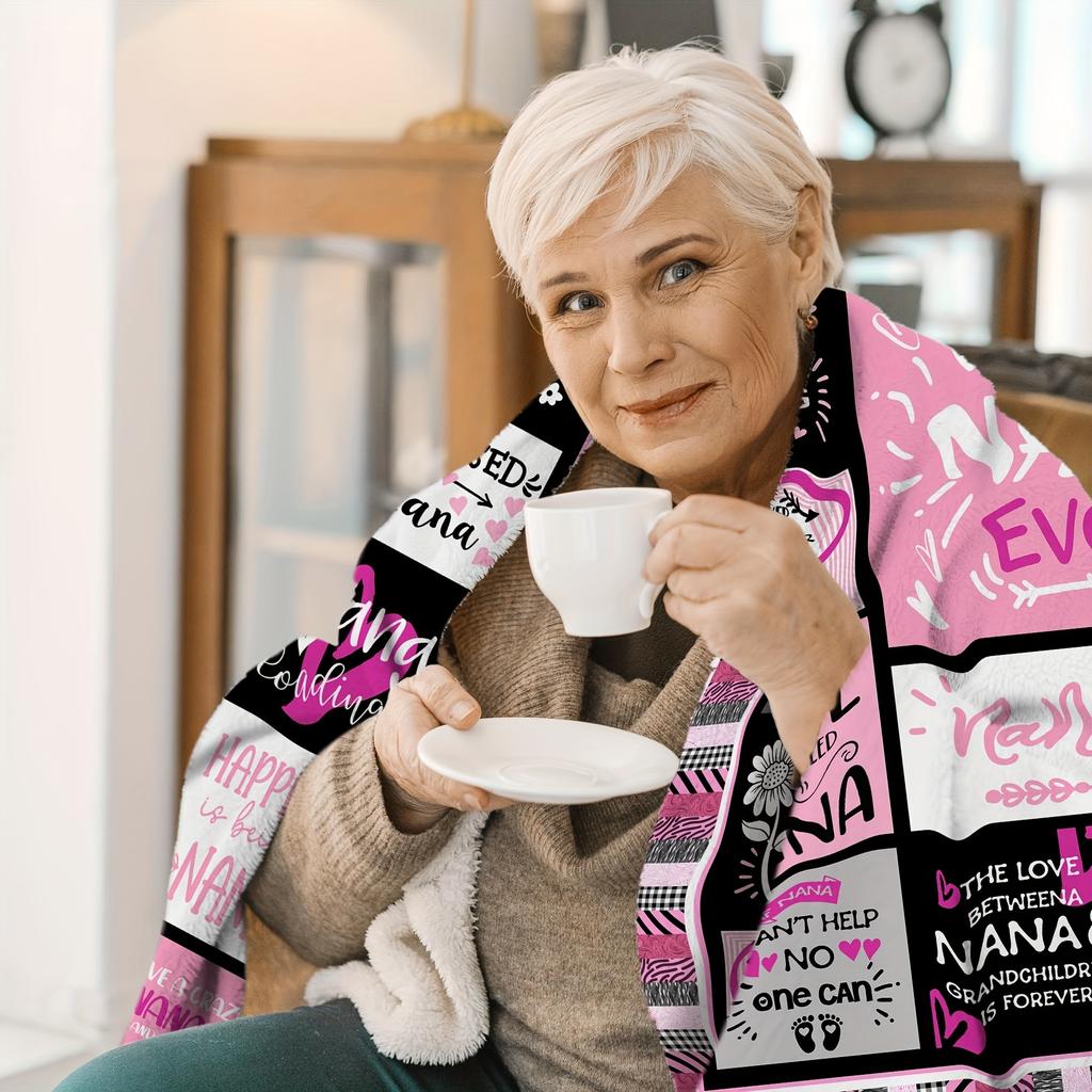 1pc Nana Cozy Flannel Throw, Best Nana Ever Gifts, Pink Bed Cover, Couch Blanket, Soft Throw, Grandparents Day