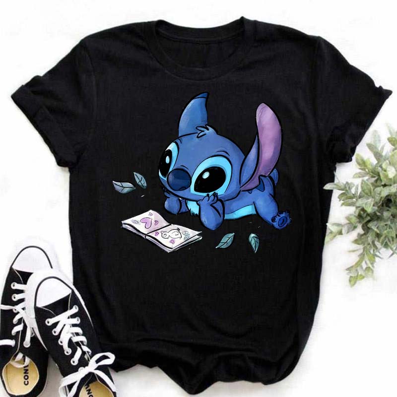 Disney Lilo Stitch Cute Cartoon Print Women T-Shirt Summer Streetwear Short Sleeve T Shirt Fashion Casual Female Clothes Tops
