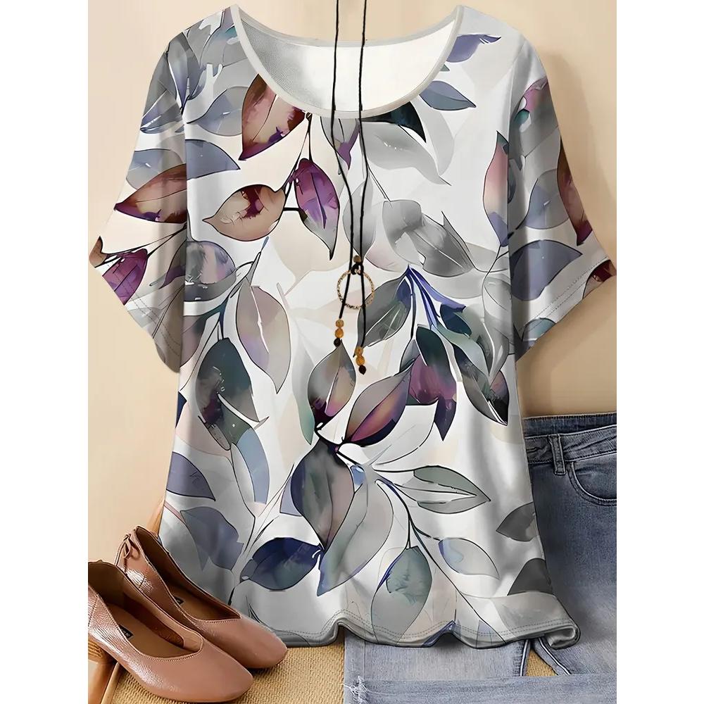 Stylish Simple Versatile Top Short Sleeve Women's Flower Printing Comfortable T-Shirts Women’s