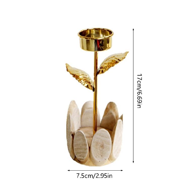 Decorative Wood Tealight Candle Holder Elegant Metal Flower Shape Potted Plant Candle Stand Candlesticks Home Decors
