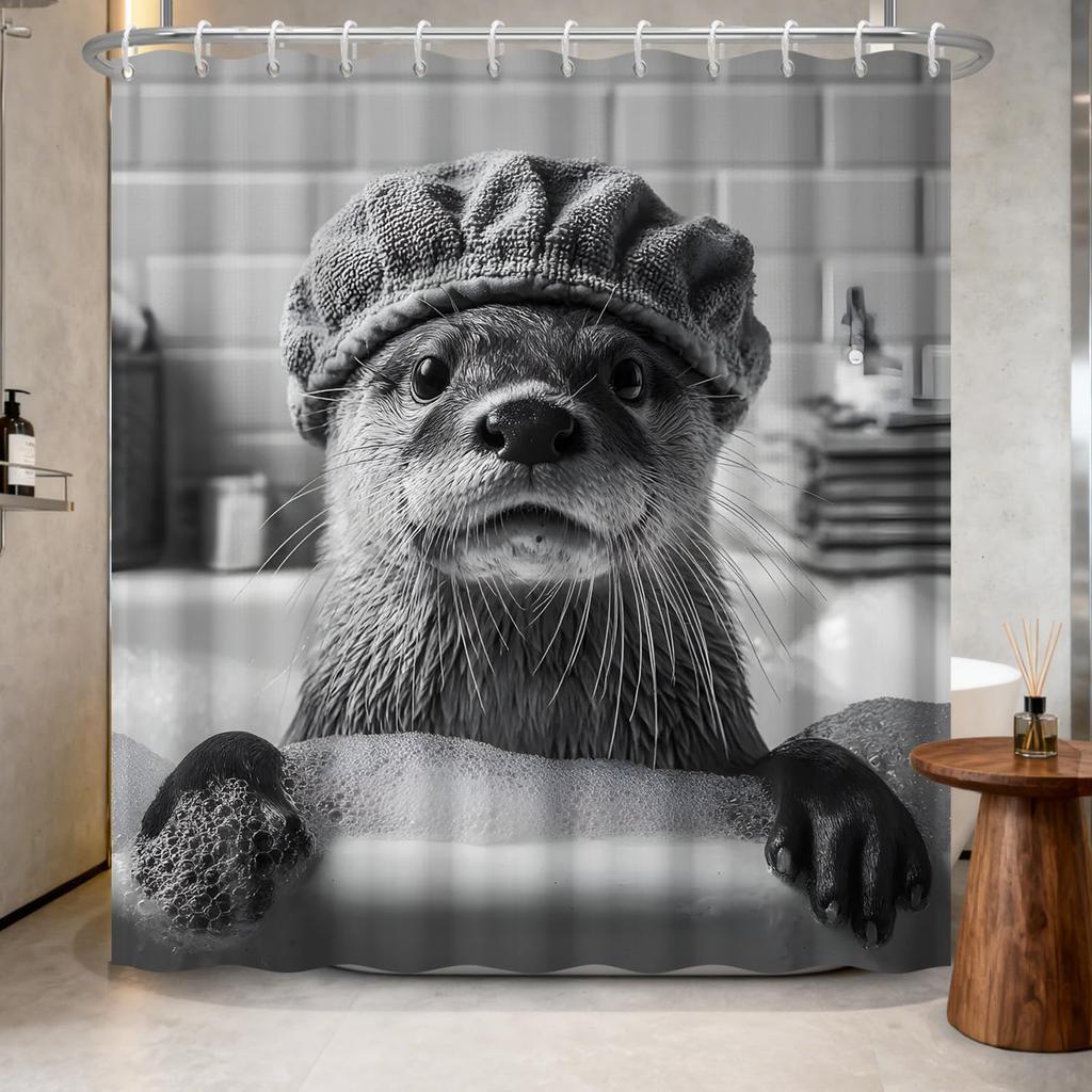 Waterproof Fabric Shower Curtain-Cute Black Cat Animal Print Bathroom Curtain for Kids, Funny Bath Curtain with Hooks Bathroom