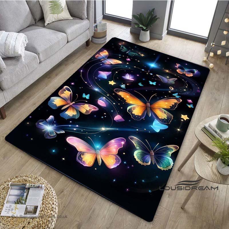 Customizable3D Luxury Dream Butterfly Flower Non-Slip Carpet for Home Living Room Bedroom Sofa Washable Kid Play Area Rug Decor