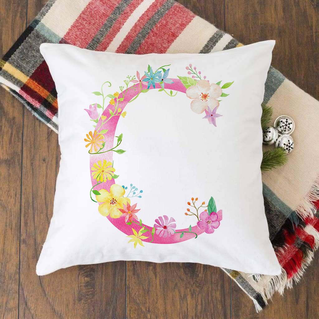 Pink Alphabet Flower Printed Cushion Cover Pillowcase English Letter A-Z Home Decorative Sofa Bed Backrest Pillow Cover 45*45cm