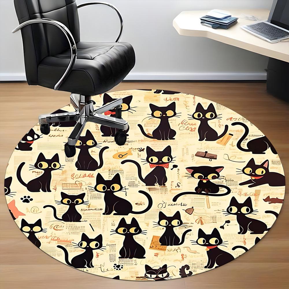 1PC Black Cat Pattern Chair Carpet for Office, Indoor Non-Slip Washable Carpet, Soft Comfortable Mat For Office Room Yy250930160