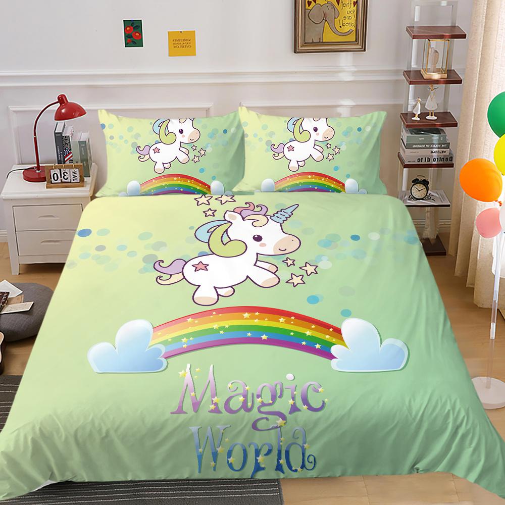 Home Bed Cover 3D Unicorn Themed Print Homes Bedding Quilt Cover Textiles Polyester Pillowcase Bedclothes