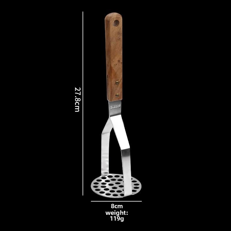 

Картофелемялка, толкушка, стержень для измельчения картофеля, нержавеющая сталь 304, ручка из цельного дерева, бытовой кухонный инструмент для измельчения, кухонные принадлежности