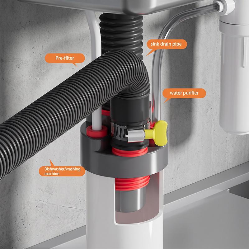 Kitchen Sink Integrated Three-way Drainage Pipe Anti-odor Sealing Plug Water Purifier Anti-odor Diverter