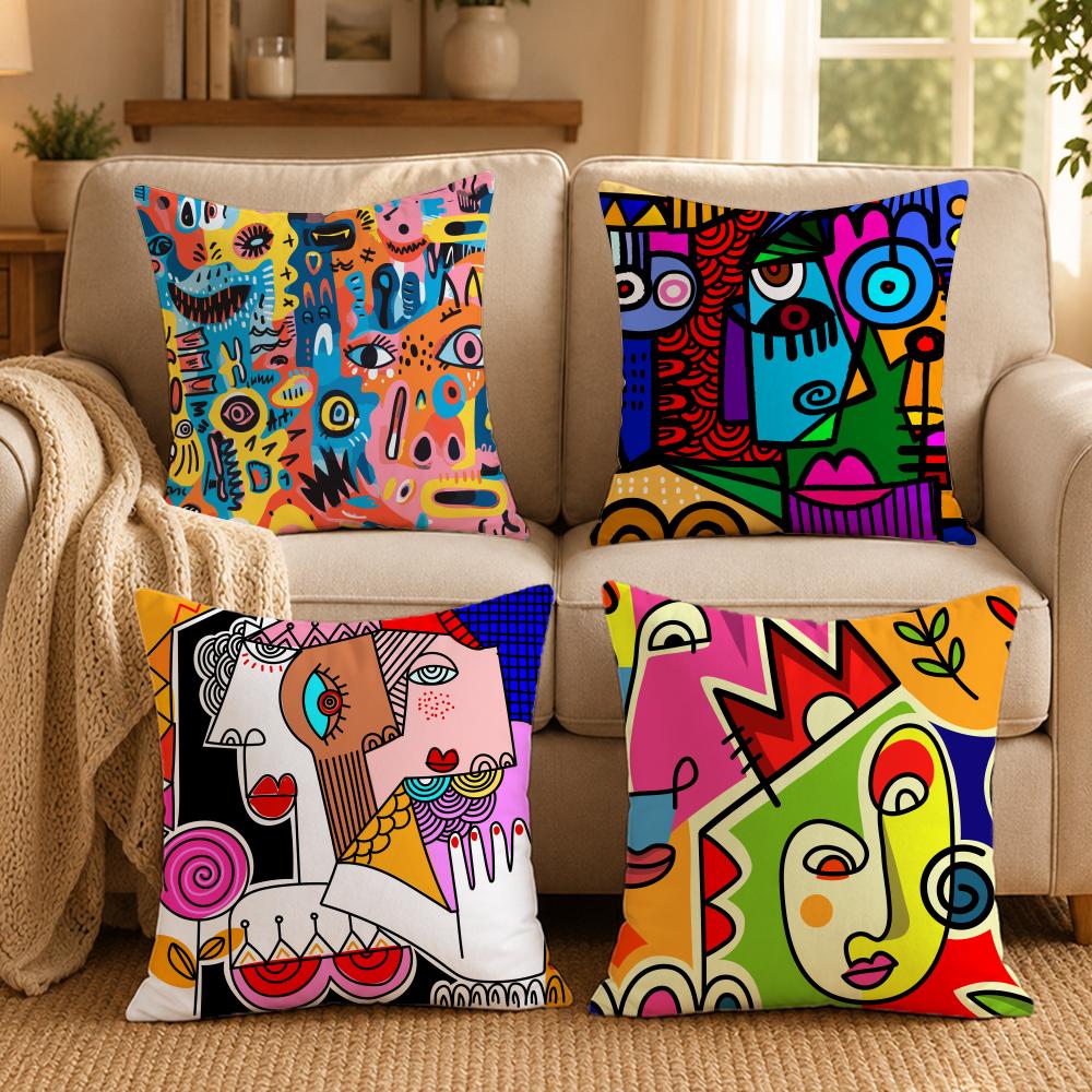 Art A-Abstract FacesS Cushion Cover Double-Sided Printed Pillow Cover Hypoallergenic Dust-Mite Proof