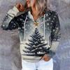 Women's Fashion Long Sleeved Christmas Tree Snowflake Printed Hoodie Top