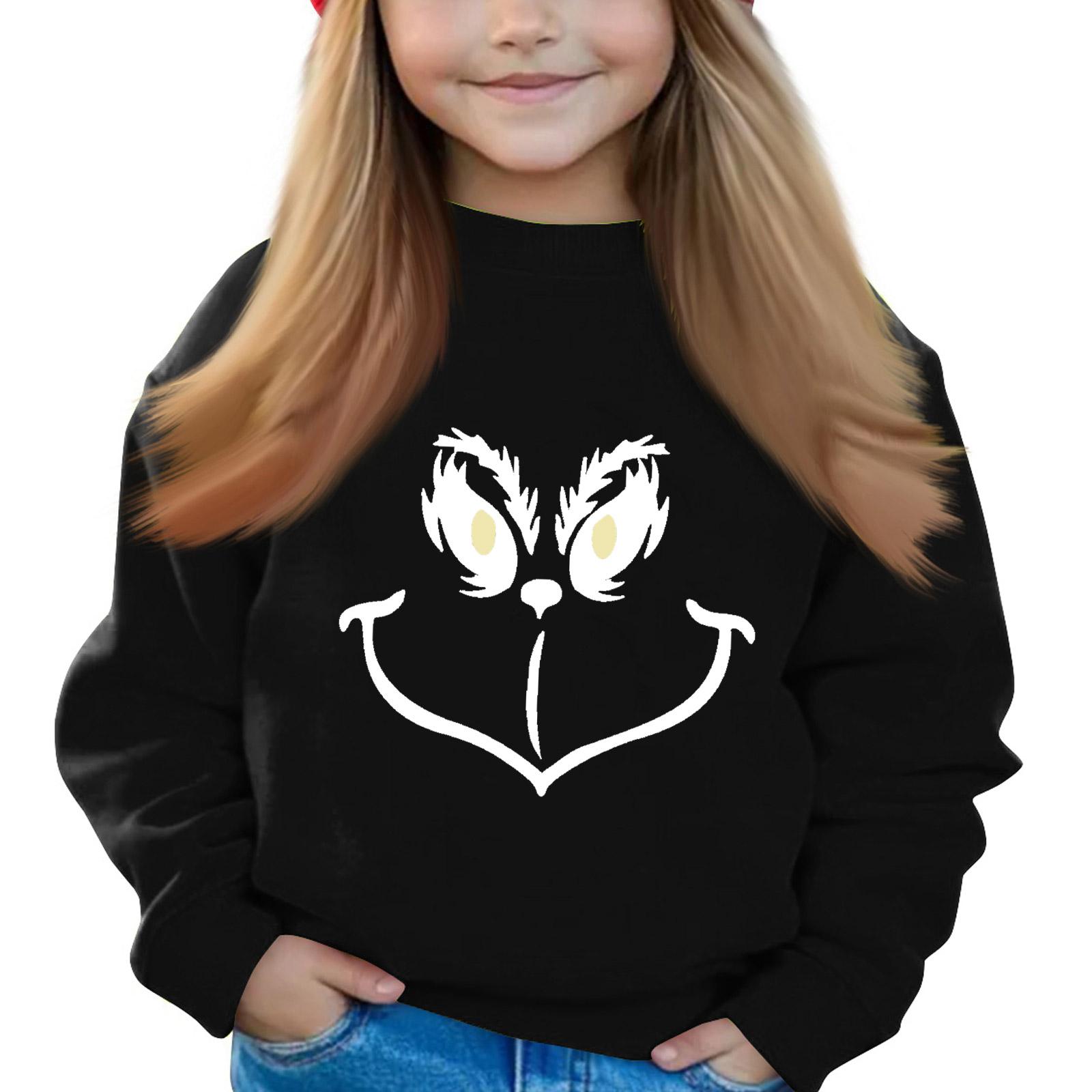 

Рождественские пуловеры с круглым вырезом для девочек, детские топы с принтом 100 чёрный