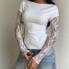 Damen Spitze Patchwork Langarm T-Shirt 2026 Neues Sexy Figurbetontes Top