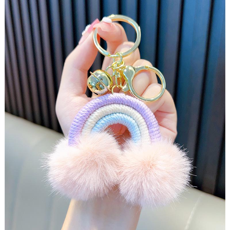 Boho Rainbow Cloud Keychain with Pom Poms & Tassels - Cute Bag Charm Accessory