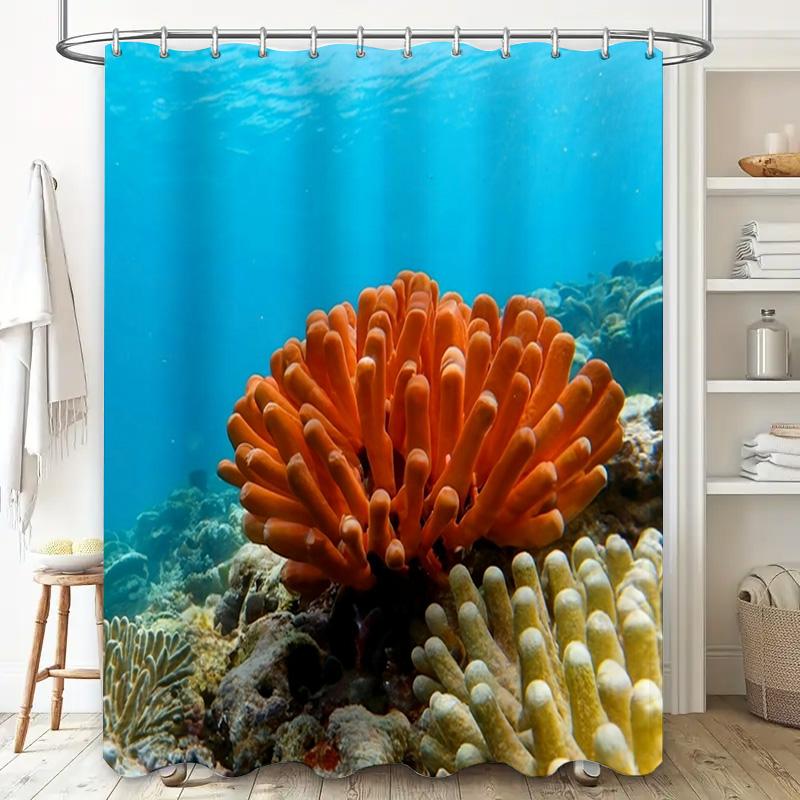 Blue Ocean Coral Shower Curtain 3D Print Bath Decor Waterproof Fabric for Bathroom Showers Easy Installation, Quick Dry Anti-Sli
