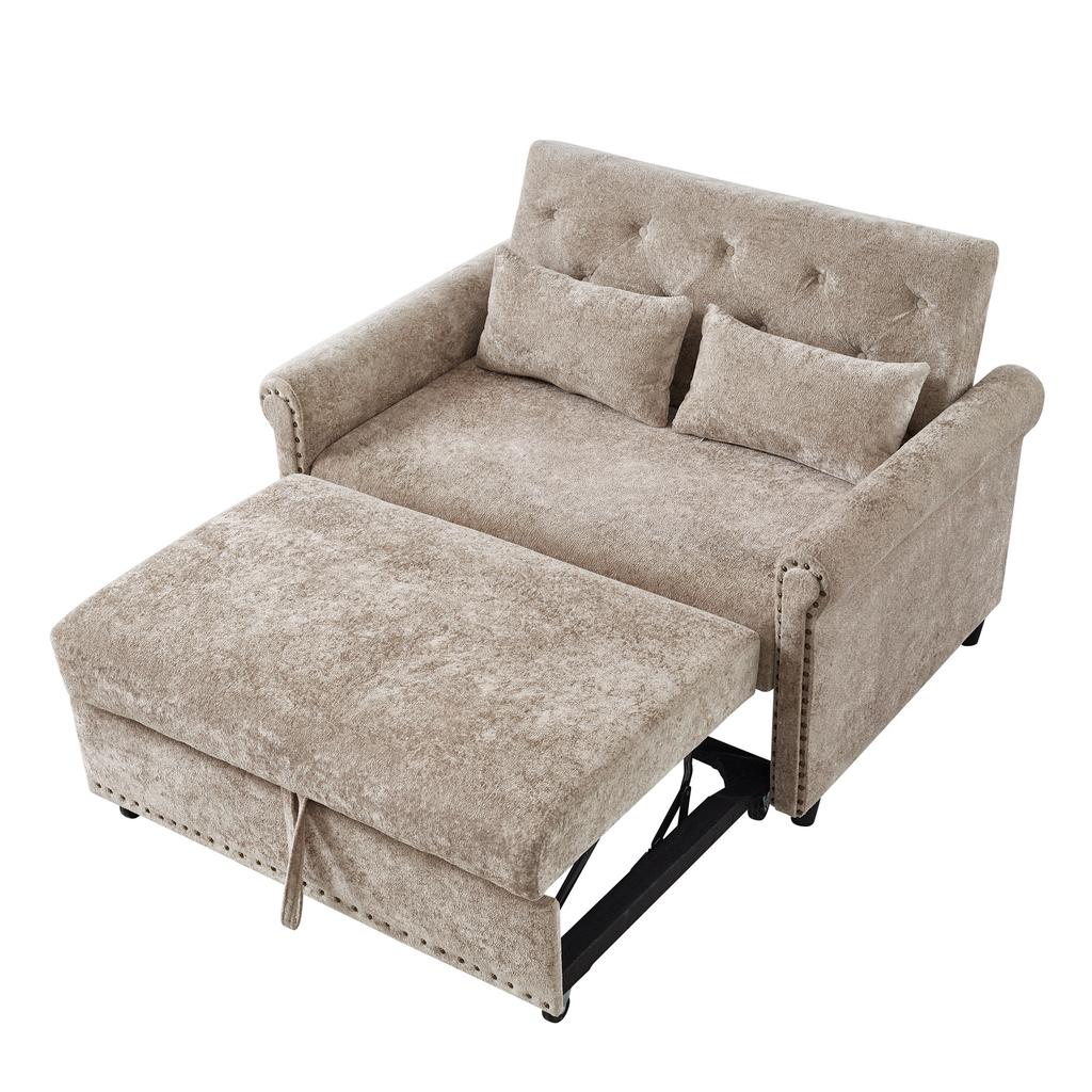 Canapea extensibilă modernă 3 în 1, pliabilă pentru 2 persoane, cu spătar reglabil în 3 poziții, pat extensibil pentru oaspeți, din material textil de înaltă calitate tip chenil, 2 perne de confort