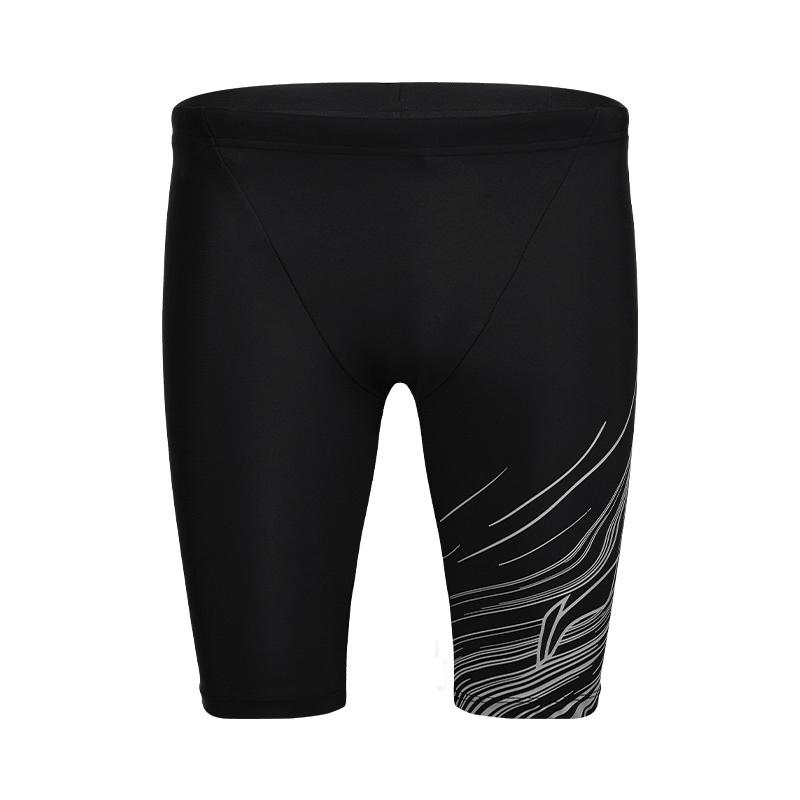 Li Ning Swimming Series Printed Mid Waist Straight Leg Swim Trunks Men swimwear Black ASLT091-1