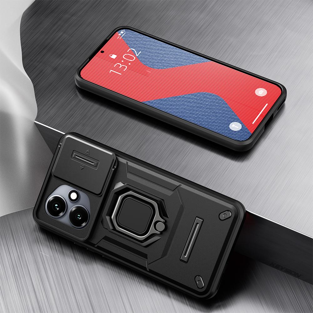 KEYSION Shockproof Armor Case for HONOR 400 Pro 5G Slide Camera Lens Protection Ring Stand Phone Cover for Huawei Honor 400 5G