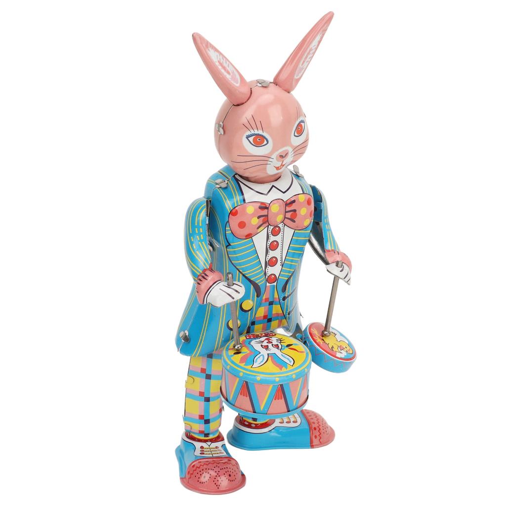 Rabbit Clockwork Toy Retro Metal Swinging Drumming Rabbit Wind Up Toys for Gift Collection Decoration