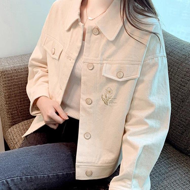 2025 Autumn Versatile French Style Embroidered Short Jacket – Casual, Loose Fit