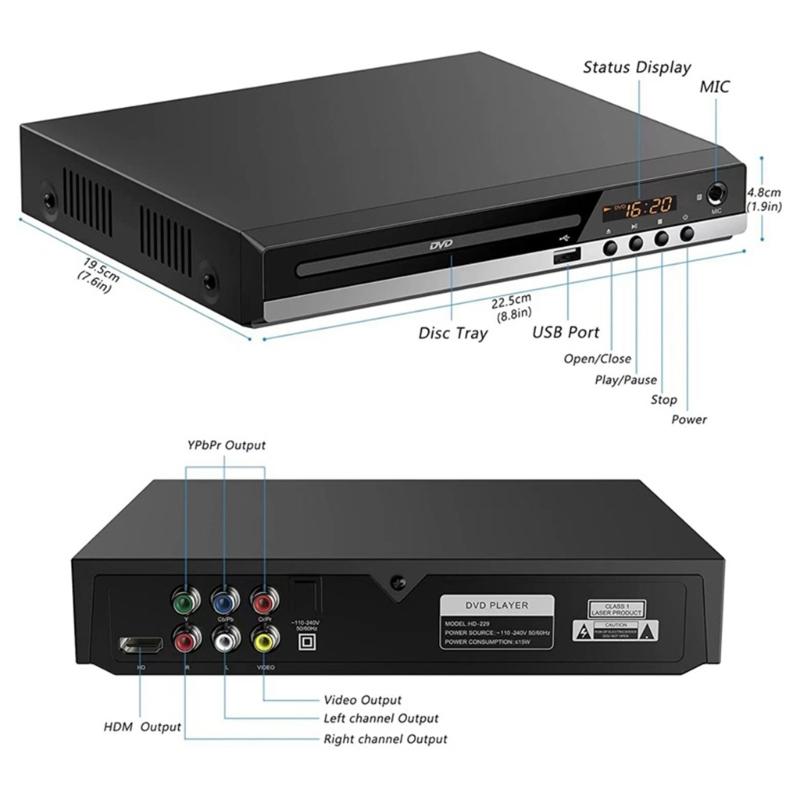 Mini-DVD-Player für TV Spielt alle Regionenfrei 1080P 4K UHD Qualitätsvideo DVD-Player USB-Anschluss und Fernbedienung enthalten