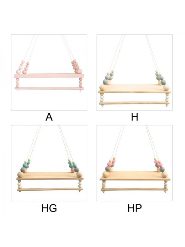 Nástěnná police z dřevěných korálků v severském stylu, úložný regál pro domácí dekoraci