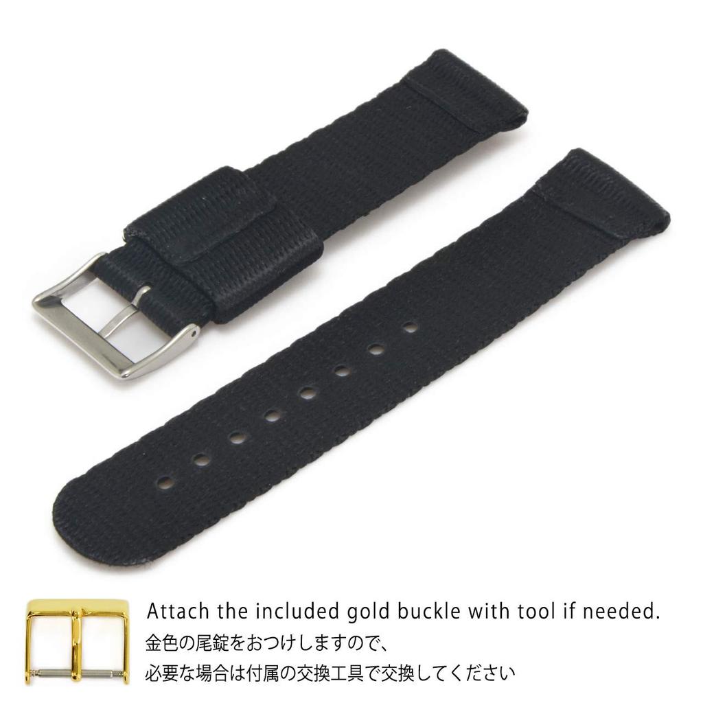 CASSIS Nylon Watch Strap, NATO Type, NICE, 20mm, Black, with Replacement Tool, U1130NYL019020