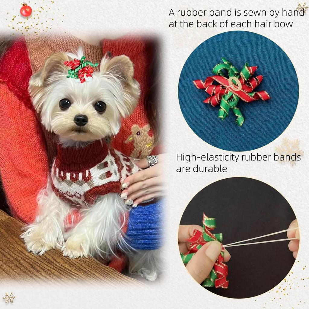 20pcs Curly Christmas Dog Bows Dogs Christmas Hair Bows with Rubber Bands Puppy Grooming Bows for Small Dogs Cats (A#)