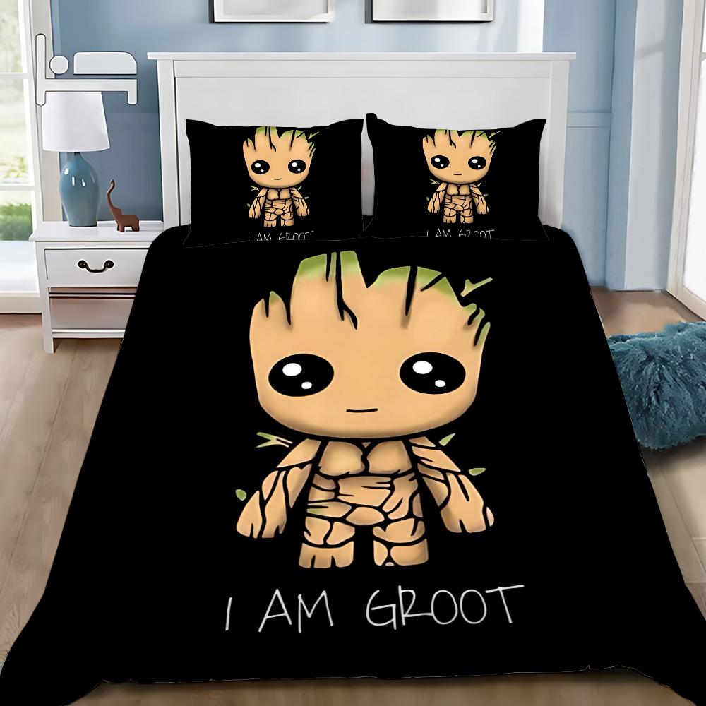 Cute Groot Duvet Cover Pillowcase 2/3pcs Bedding Set Adult Boy Girl Bedroom Decoration Children Gift Single Double Large Size