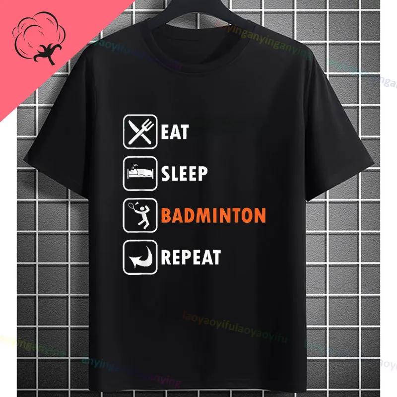 Unisexs Casual Crew Neck Tshirt With Geometric Badminton Players Print Fashion Shortsleev Cotton Tshirt Allseason Sportswear