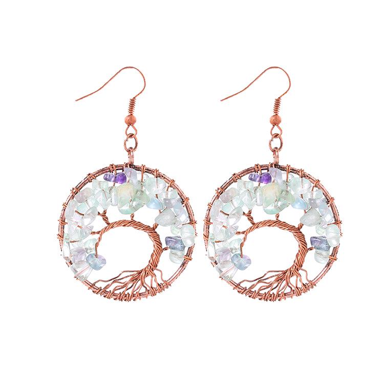 Handmade Natural Crystal Seven-Color Tree of Life Earrings (E10)