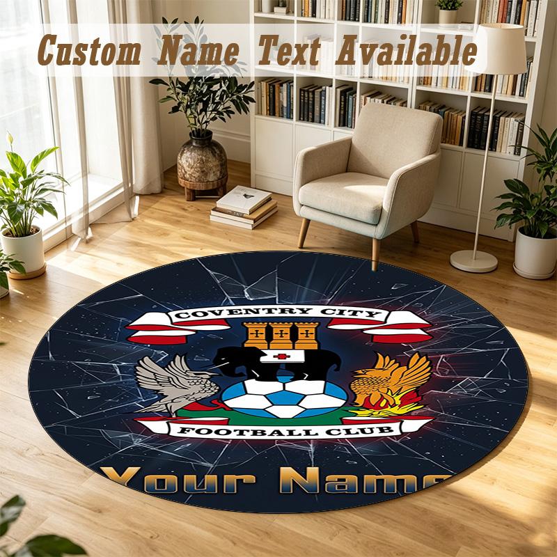 Round Rug Custom NameCoventry City FC Pattern Non Slip Carpet Home Floor Decor