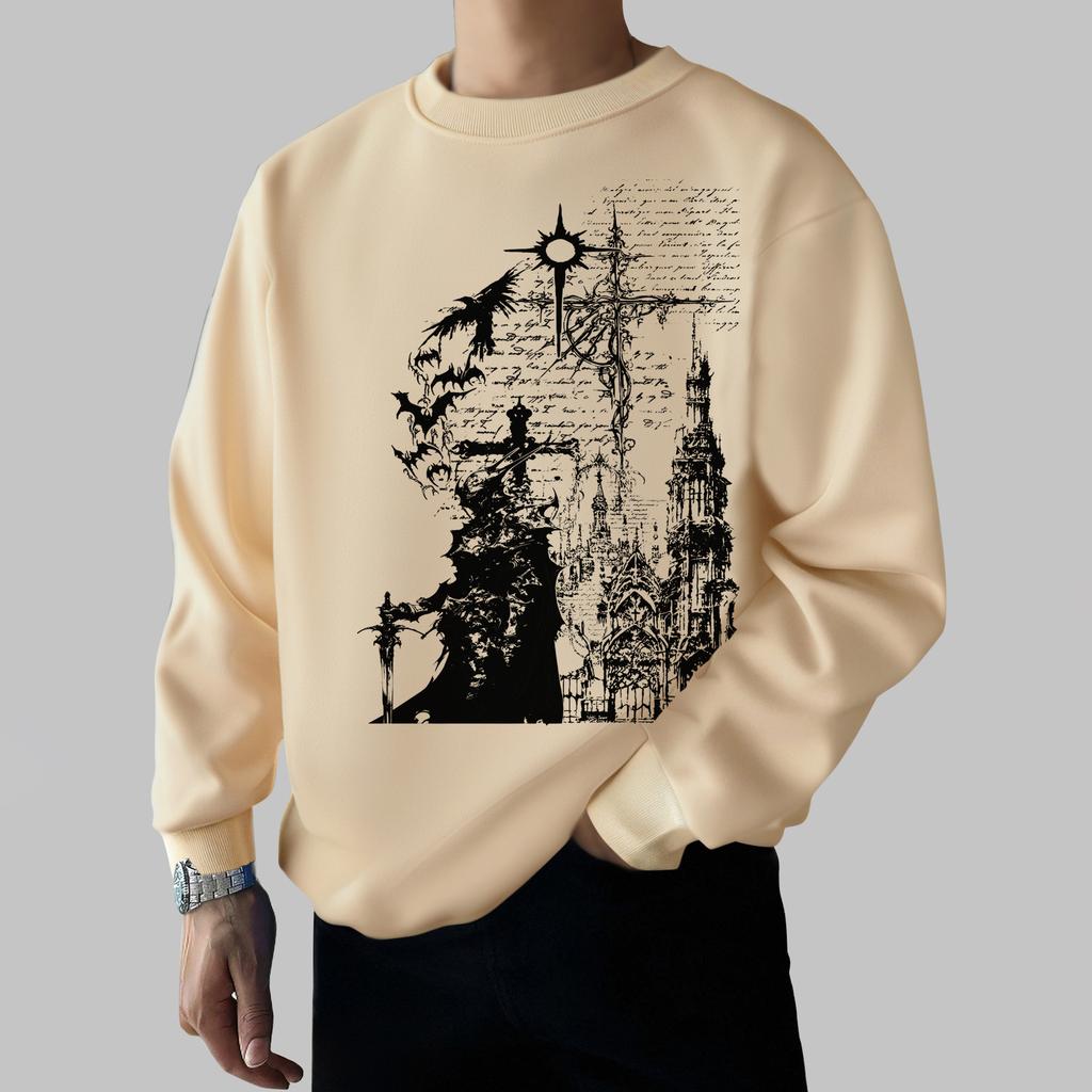 Punk Rock Dark Knight Print Crewneck Sweatshirt – Couple's Set, Loose-Fit Casual Fall/Winter Pullover