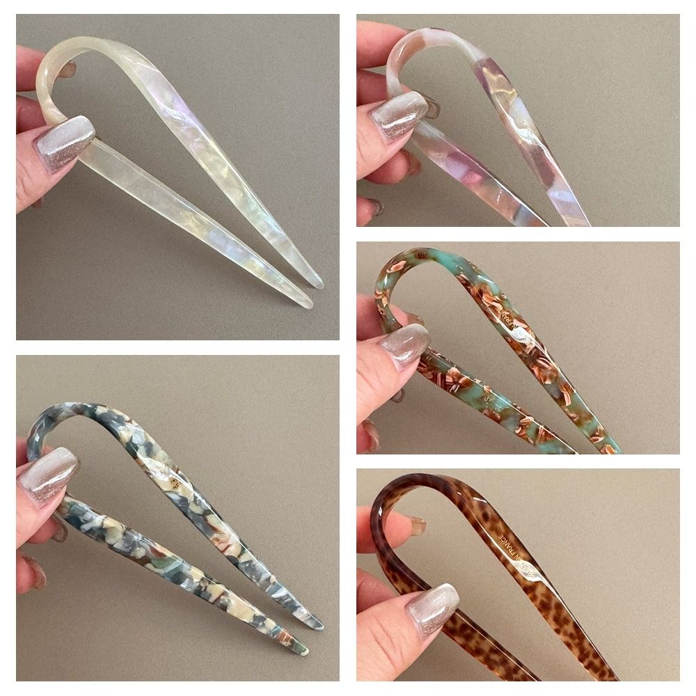 Geometric Acetate Hairpin Headwear Chinese Style Hair Fork Creative U-shaped Hair Stick  Daily