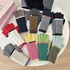 Korean Color Blocked Long Gloves for Students Winter Warm Touch Screen Five Finger Gloves for Couple Skiing and Cycling Gloves