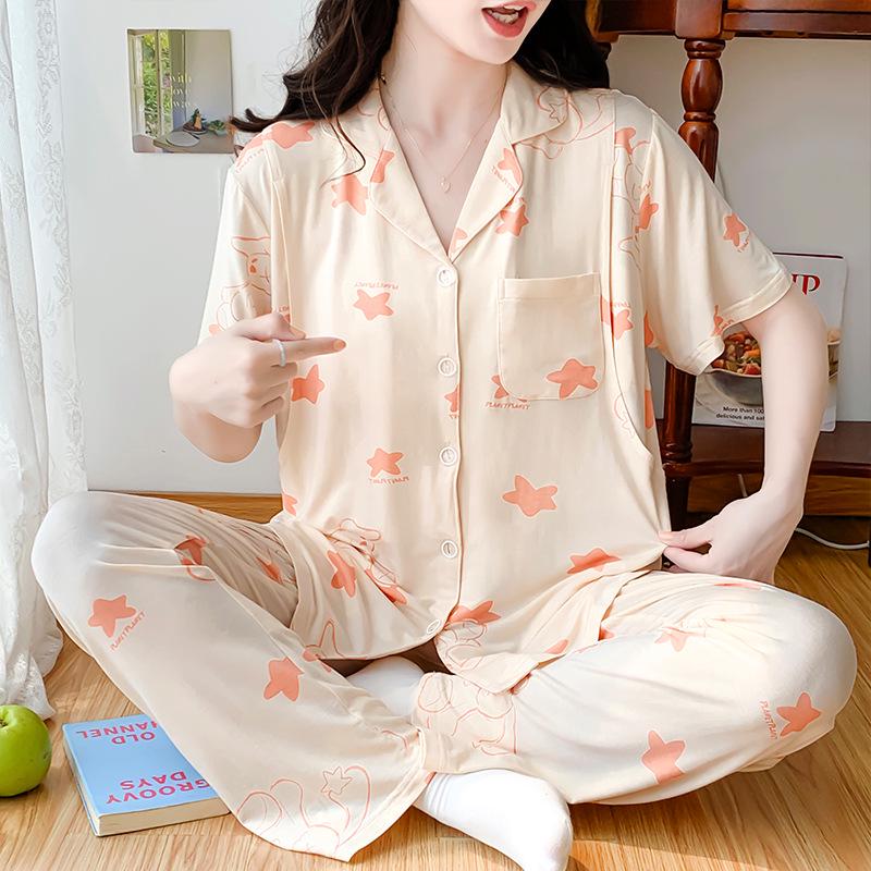 Plus Size Modal Cotton Maternity Pajamas - Short & Long Sleeve with Breast Pads for Nursing Moms