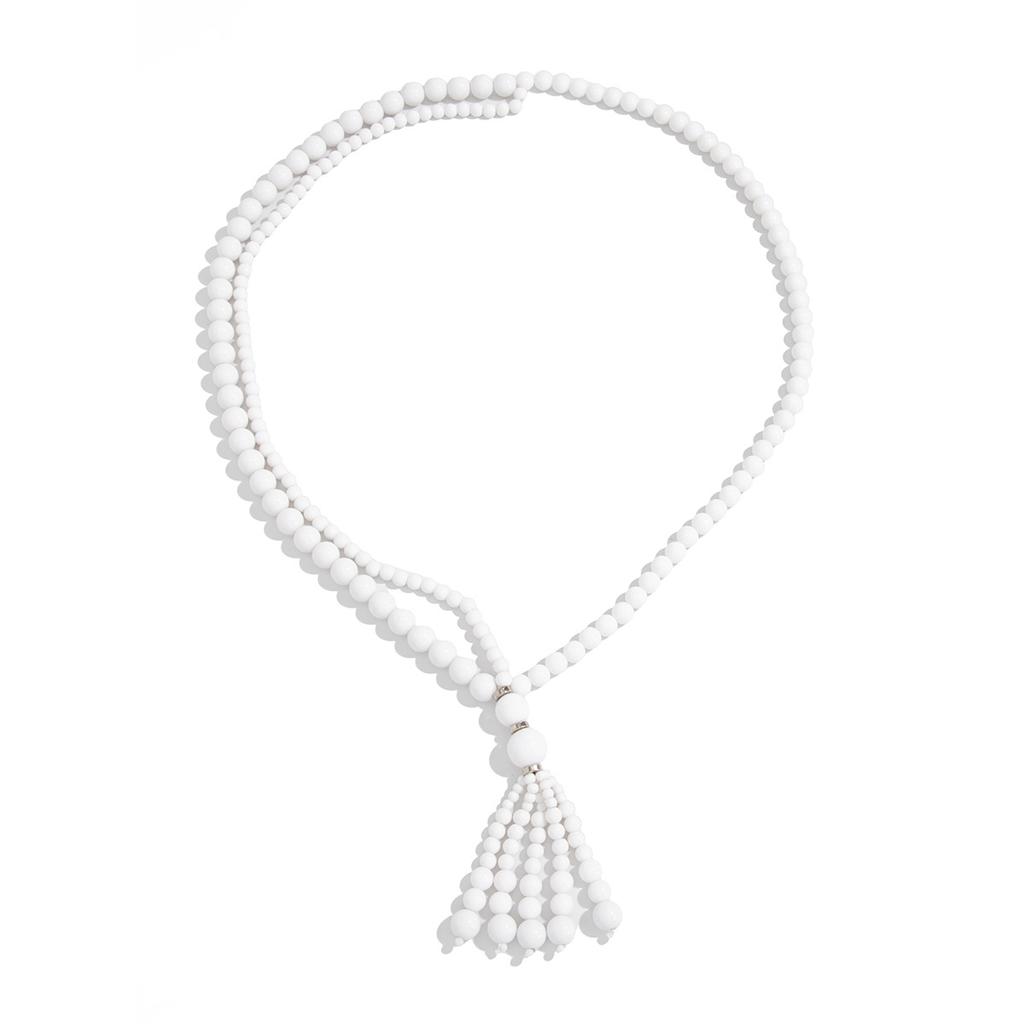 Fashion Knotted Long Imitation Pearl Necklace Women'S Cold Wind Crystal Beaded Fringed Sweater Chain