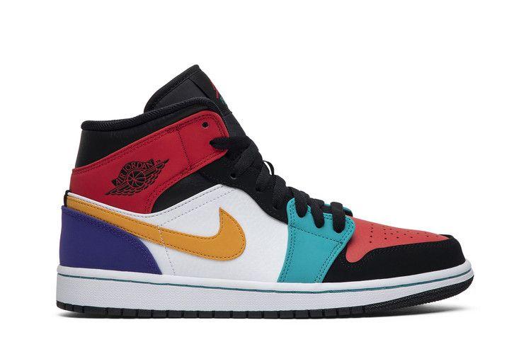 Men's Sneakers Jordan 1 Mid Bred Multi-Color White/University Red-Black-Turbo Green