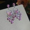 Zircon round butterfly tassel necklace earrings set French elegant light luxury collarbone chain niche high-end jewelry