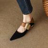 New four seasons pointed fashion single shoes women's buckle fashion solid color non-slip beef tendon sole large size soft sole cowhide women's shoes