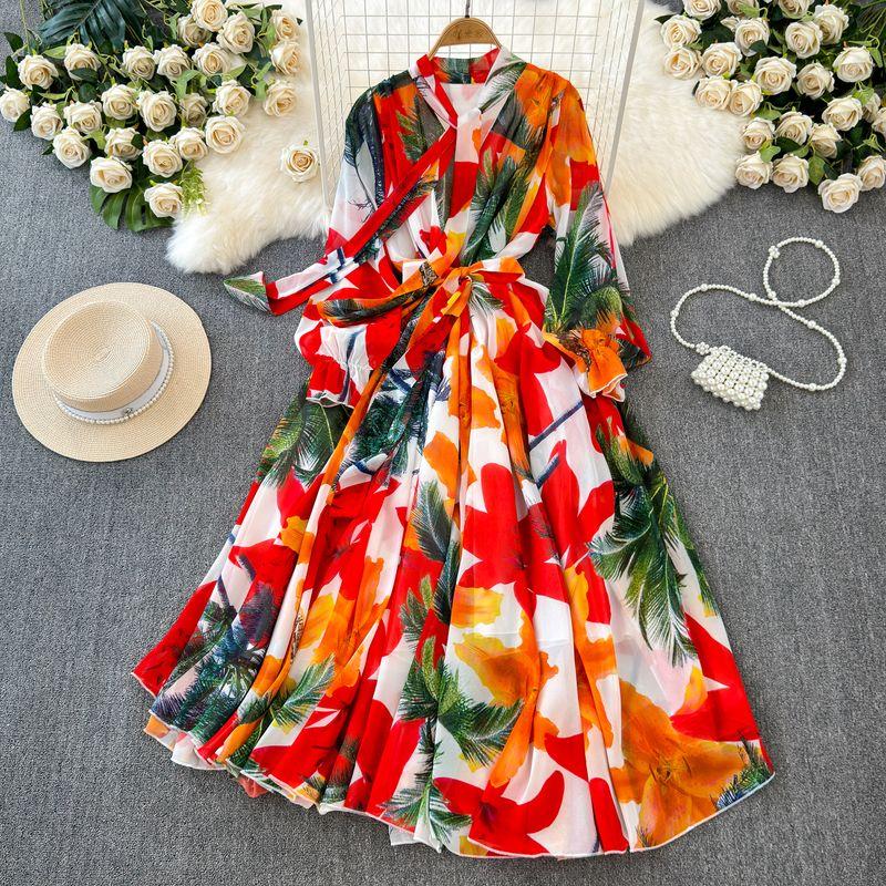 

Elegance Graceful Spring Clothing Long Big Swing Chiffon Dress Red XL
