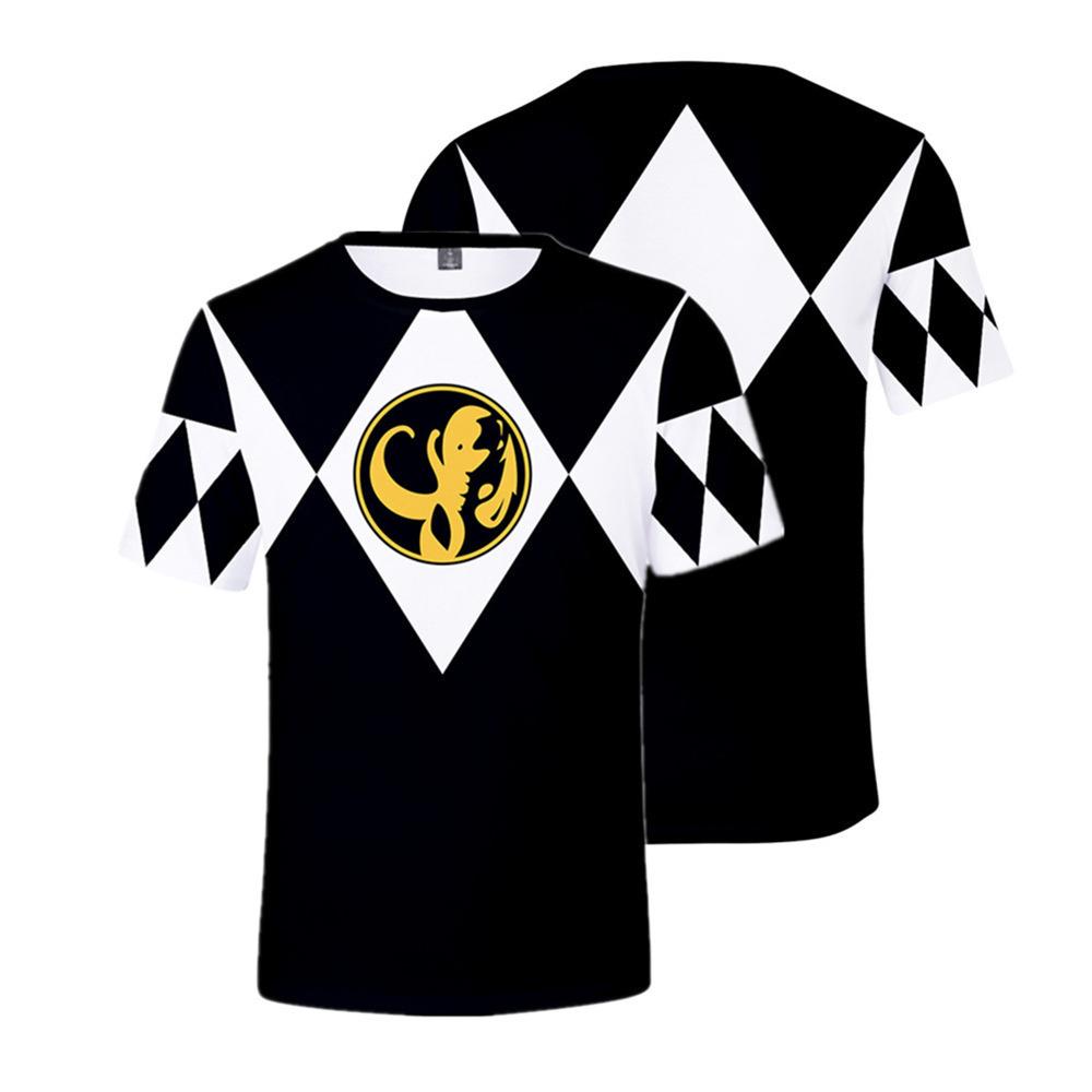 Black White Ranger Costume T-Shirt Unisex Mighty Morphin Power Rangers Tigerzord Emblem 3D Print Cosplay Short Sleeve Casual Graphic Tee For Men Women