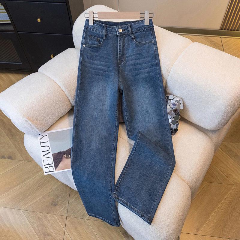 Women s Retro Blue High-Waisted Wide-Leg Jeans - Slim Fit, Petite, Autumn 2024 Collection L