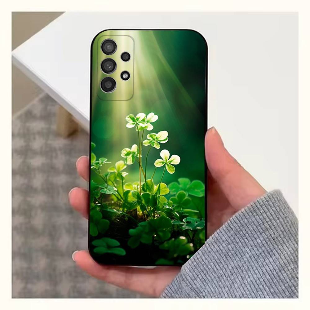 Clover Plant Four Leaf Case For Samsung S21,S20,S10,Plus,S9,S22,S25,Ultra,S24,S23,FE,Lite,Soft Silicone Black
