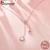 Bamoer 925 Sterling Silver Love Pendant Y Shape Necklace Double Heart Neck Chain for Women Valentine's Day Fine Jewelry Gift