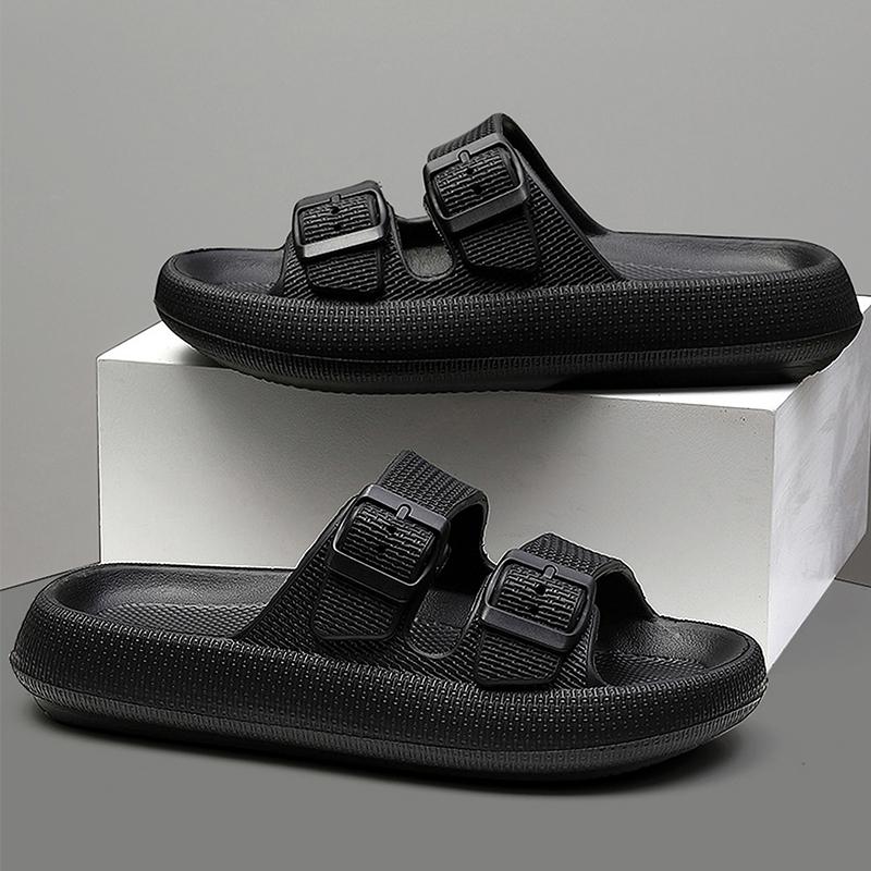 Men's Buckle Decor Slippers,Lightweight EVA Slides,Non-Slip Open Toe Shoes for Indoor Outdoor Beach House
