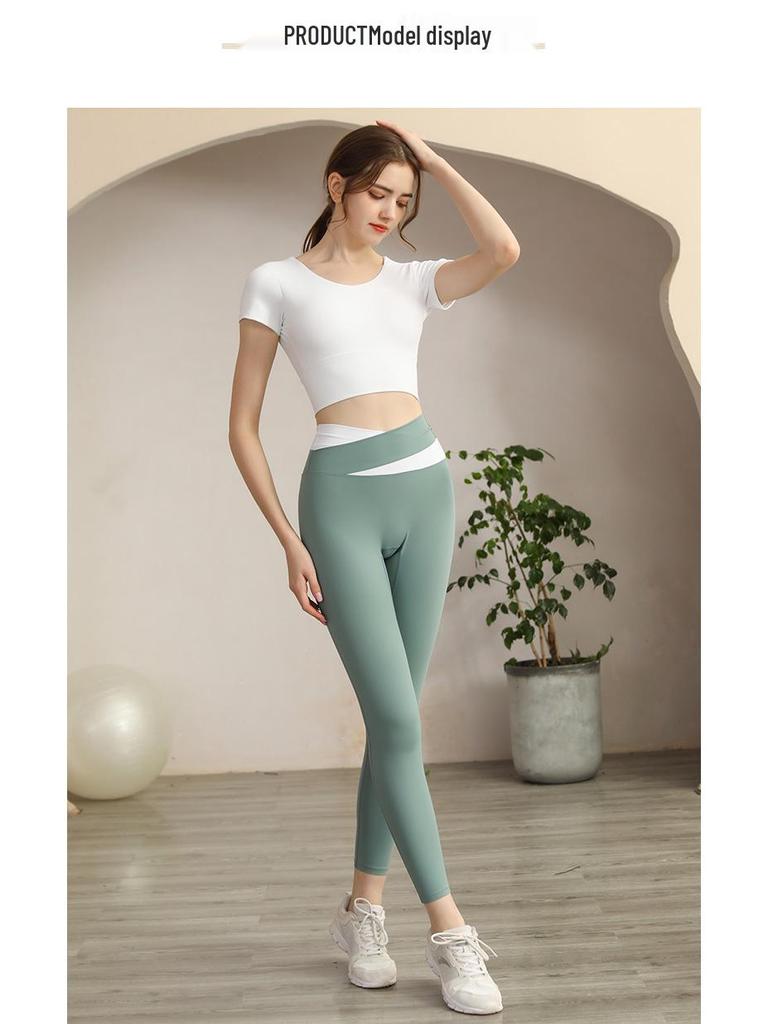 Women's Summer Yoga Top with Chest Pads - Lotus Leaf Short Sleeve for Fitness & Training