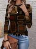 Fashion Women's Long Sleeve T-Shirts Geometric Splice 3D Printed Round Neck Fall Spring Tops Tees Oversized Women's Clothing