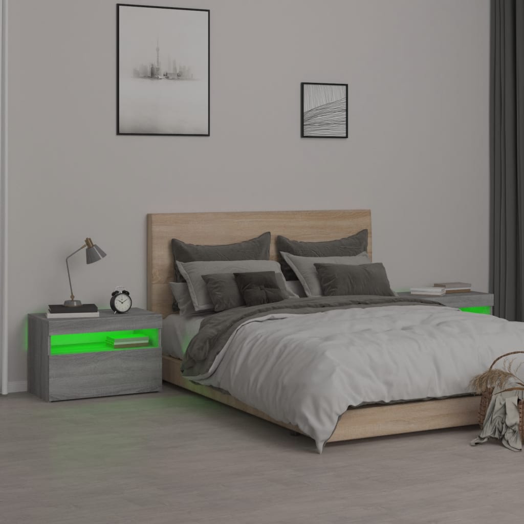 Vidaxl LED Nightstands, 2 Pcs., Sonoma Oak Grey, 60X35X40 Cm